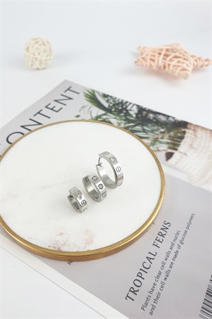 Çelik 3 Lü Küçük Taşlı Halka Küpe B350