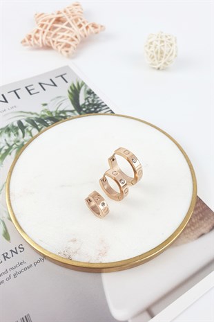 Çelik 3 Lü Küçük Taşlı Halka Küpe B350