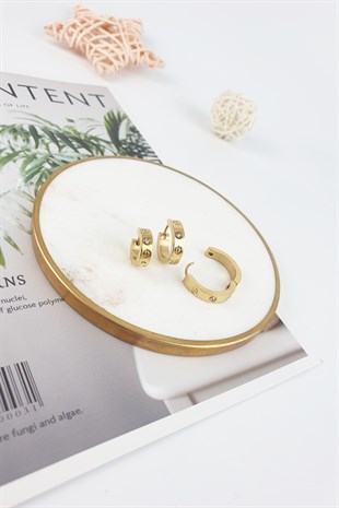 Çelik 3 Lü Küçük Taşlı Halka Küpe B350