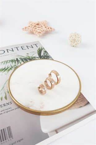 Çelik 3 Lü Küçük Taşlı Halka Küpe B350