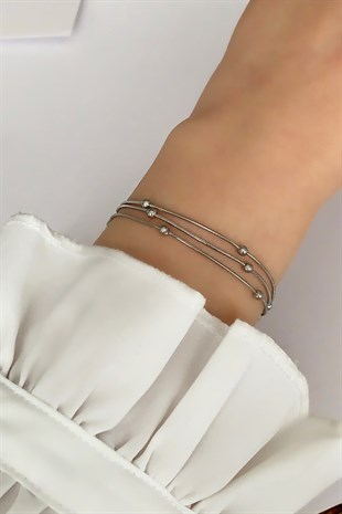 Çelik 3 lü Topçuk Yılan Zincir Çelik Bileklik TrBilek7518 B37503