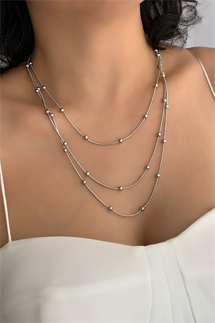 Çelik 3 lü Topçuk Zincir Çelik Kolye TrKolye5843 YB31153