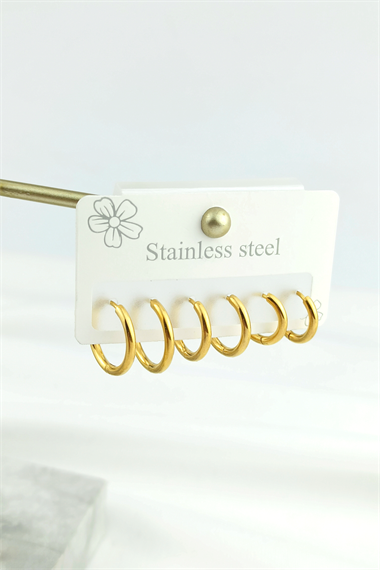 Çelik 6 lı Halka Küpe Kombin TrKüpe34591