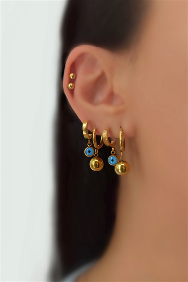 Çelik 6 lı Nazar Boncuk Topçuk Küpe Kombin TrKüpe34834