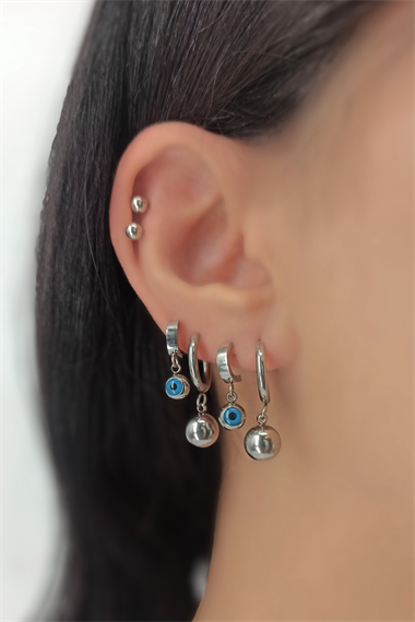 Çelik 6 lı Nazar Boncuk Topçuk Küpe Kombin TrKüpe34834