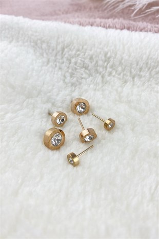 Çelik 6 lı Taşlı Roma Rakam Çoklu Kombin Küpe TrKüpe3512 B34003