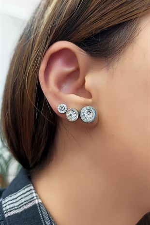 Çelik 6 lı Taşlı Roma Rakam Çoklu Kombin Küpe TrKüpe3512 B34003