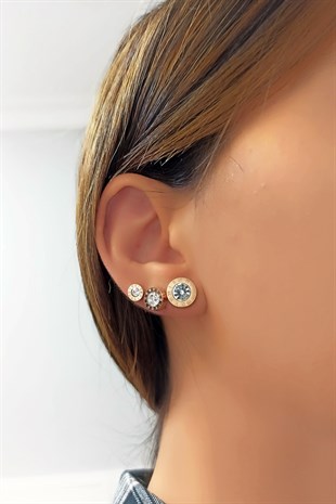 Çelik 6 lı Taşlı Roma Rakam Çoklu Kombin Küpe TrKüpe3512 B34003