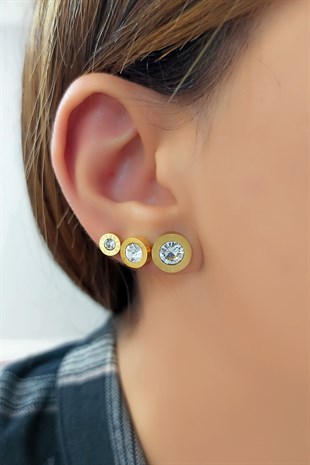 Çelik 6 lı Taşlı Roma Rakam Çoklu Kombin Küpe TrKüpe3512 B34003