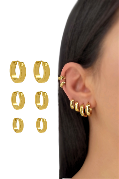 Çelik 6lı Bombeli Halka Küpe Kombin