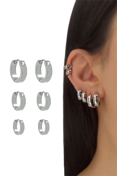 Çelik 6lı Bombeli Halka Küpe Kombin