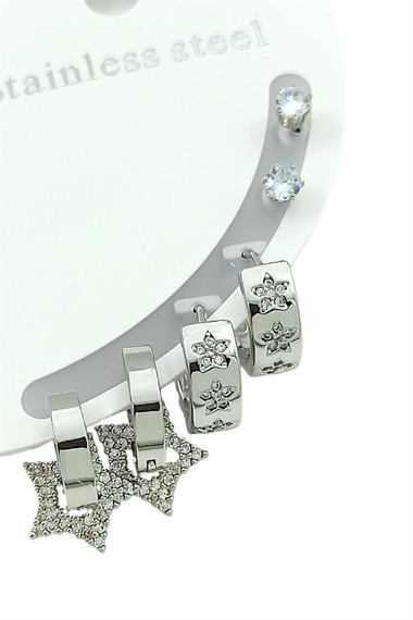 Çelik 6lı Çiçek Halka Küpe Kombin