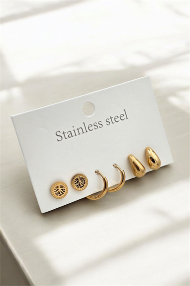 Çelik 6lı Damla Halka Küpe Kombin 35607