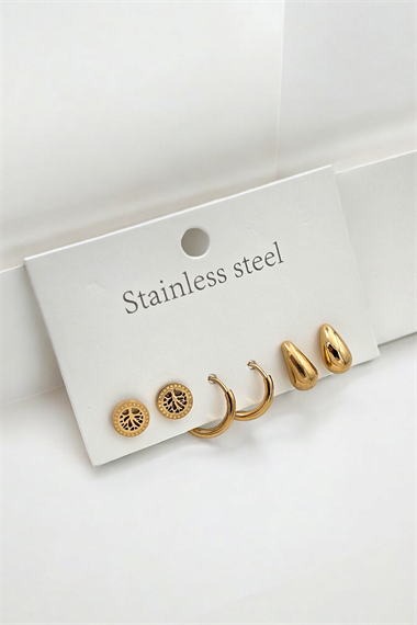 Çelik 6lı Damla Halka Küpe Kombin 35607