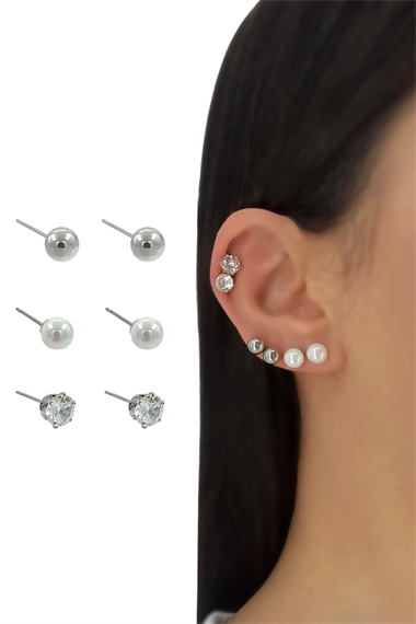 Çelik 6lı İnci Top Küpe Kombin