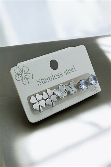 Çelik 6lı Sedefli Kalp Küpe Kombin 35603