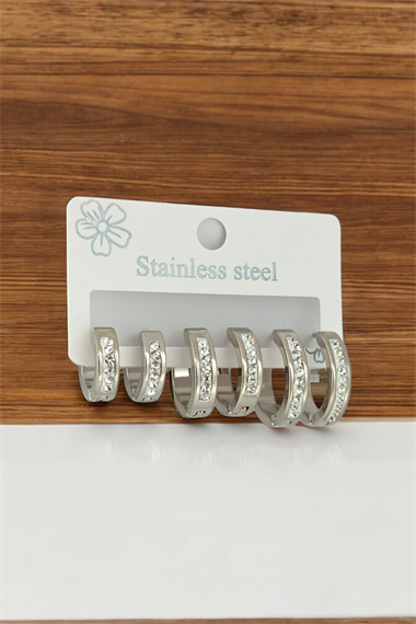 Çelik 6lı Taşlı Halka Küpe Kombin