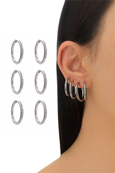 Çelik 6lı Taşlı Halka Küpe Kombin