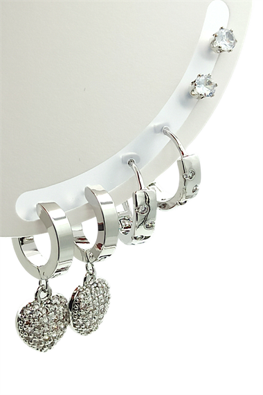 Çelik 6lı Taşlı Kalp Halka Küpe Kombin