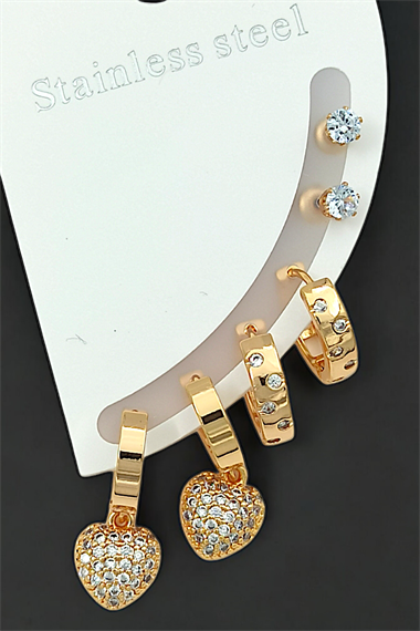 Çelik 6lı Taşlı Kalp Halka Küpe Kombin