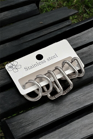 Çelik 6lı Üçgen Halka Küpe Kombin 35608