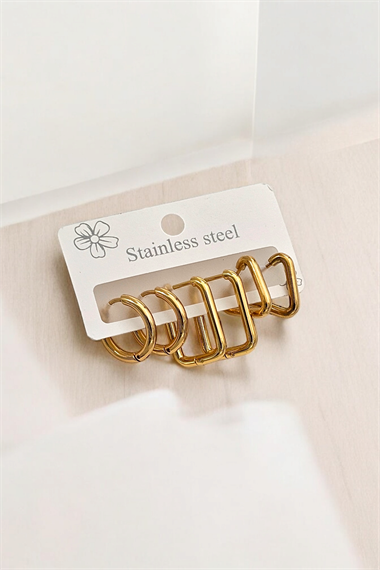 Çelik 6lı Üçgen Halka Küpe Kombin 35608