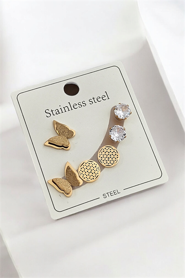 Çelik 6lı Yaşam Çiçeği Küpe Kombin 35605