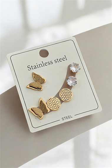 Çelik 6lı Yaşam Çiçeği Küpe Kombin 35605