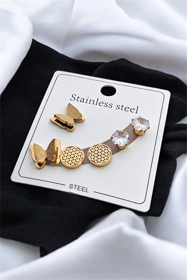 Çelik 6lı Yaşam Çiçeği Küpe Kombin 35605