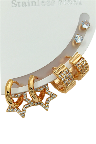 Çelik 6lı Yıldız Küpe Kombin