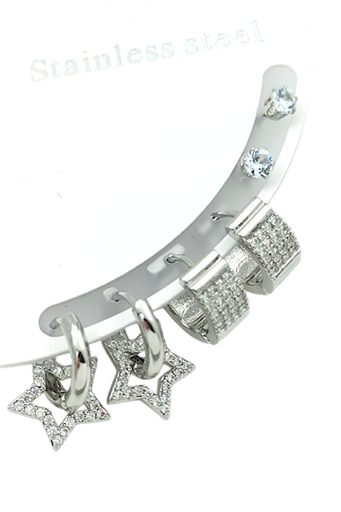 Çelik 6lı Yıldız Küpe Kombin