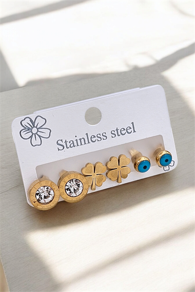 Çelik 6lı Yonca Küpe Komin 35601