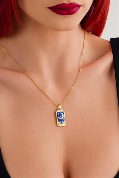 Çelik Ay Yıldız Tarot Kolye 
