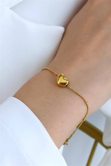 Çelik Bombeli Kalp Topcuk Zincir Bileklik