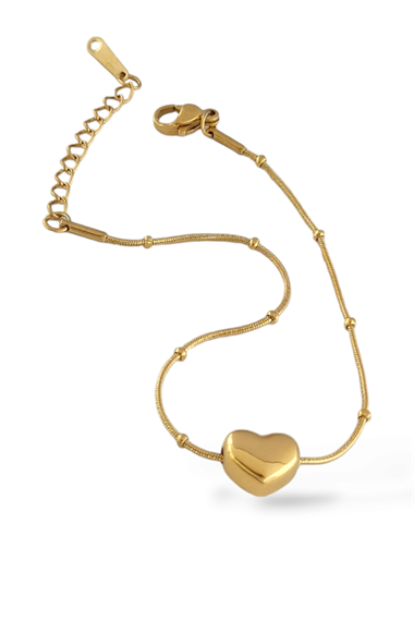 Çelik Bombeli Kalp Topcuk Zincir Bileklik