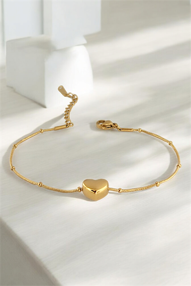 Çelik Bombeli Kalp Topcuk Zincir Bileklik