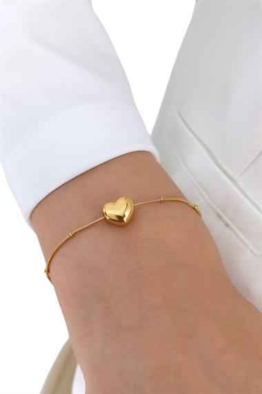 Çelik Bombeli Kalp Topcuk Zincir Bileklik