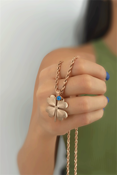 Çelik Burgu Zincir Yonca Kolye TrKolye50096