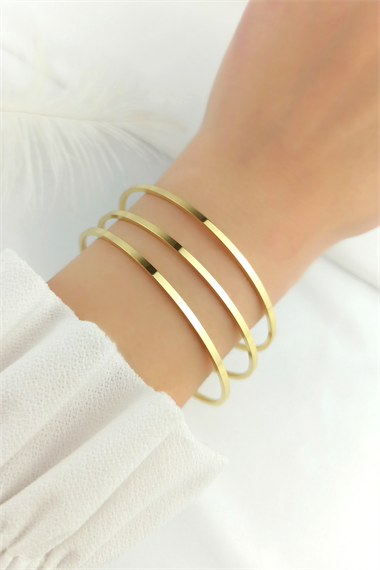 Çelik Büyük Boy 3 lü Kare Kesim Çelik Bilezik-Bileklik TrBilek7941