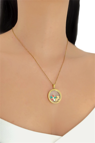 Çelik Çerçeve Yonca Kolye