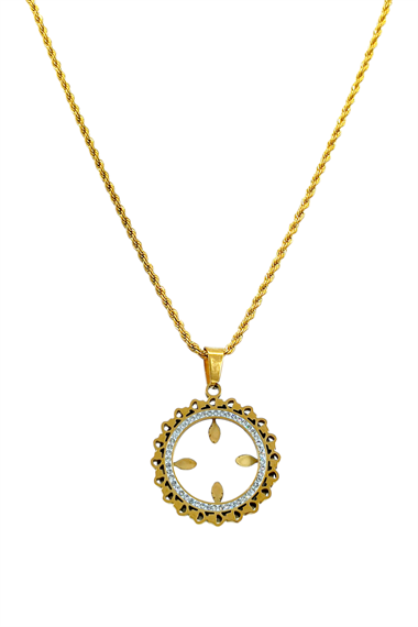 Çelik Çeyrek Uyumlu Taşlı Çerçeve Kolye