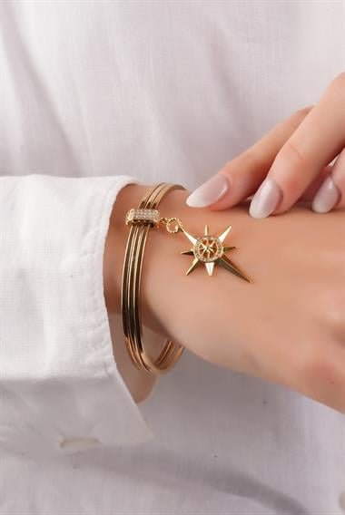 Çelik Charmlı Ajda Kelepçe Bileklik