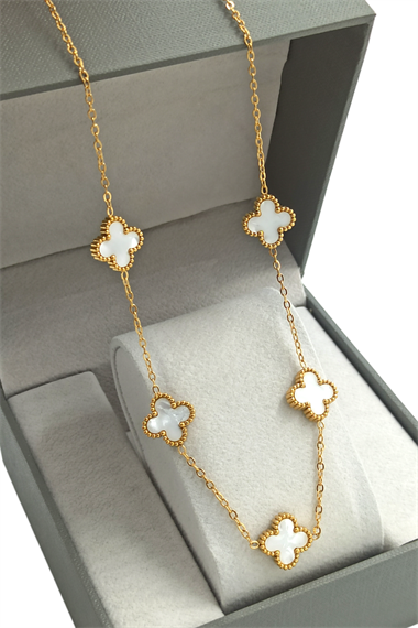 Çelik Çift Taraflı Sedefli Yonca Kolye Van Cleef Model TrKolye50339