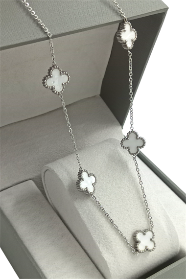 Çelik Çift Taraflı Sedefli Yonca Kolye Van Cleef Model TrKolye50339