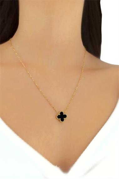 Çelik Çift Taraflı Tek Yoncalı Sedef Kolye Van Cleef Model Trkolye50340