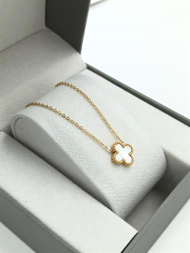 Çelik Çift Taraflı Tek Yoncalı Sedef Kolye Van Cleef Model Trkolye50340
