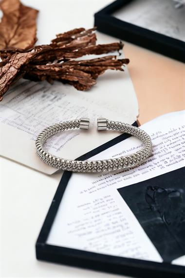 Çelik Erkek Örgü Model Kelepçe Bileklik