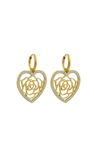 Çelik Gül İşlemeli Kalp Küpe TrKüpe35168