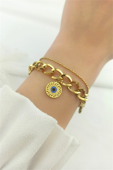 Çelik iki Sıra Geçmeli Zincir Kalp Çelik Bileklik TrBilek7991