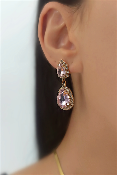 Çelik İki Sıra Kenarı Taşlı Damla Küpe TrKüpe34818